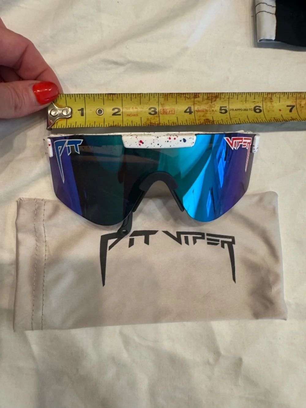 Pit Viper The 2000s Sunglasses Blue Mirror White Splatter Shield + Pouch